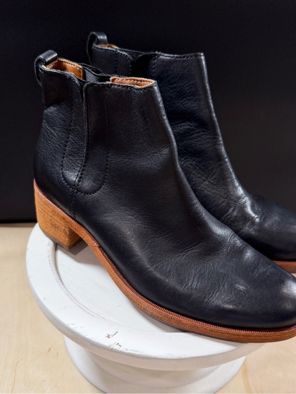 Kork-Ease Mindo Black Ankle Boots With Stacked Blocked Heel Size 8 1/2 M